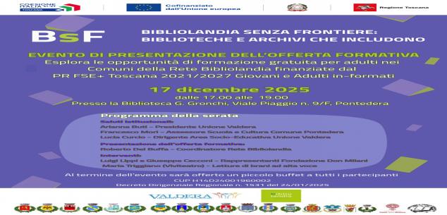 Bibliolandia Senza Frontiere, il 17 dicembre la presentazione  dei numerosi corsi di formazione gratuiti per adulti